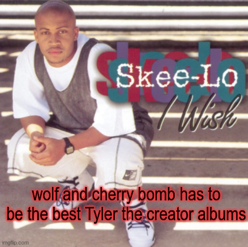 and flowerboy too | wolf and cherry bomb has to be the best Tyler the creator albums | image tagged in skee-lo | made w/ Imgflip meme maker