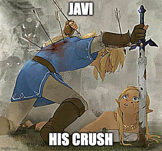 Link and zelda | JAVI; HIS CRUSH | image tagged in link and zelda | made w/ Imgflip meme maker