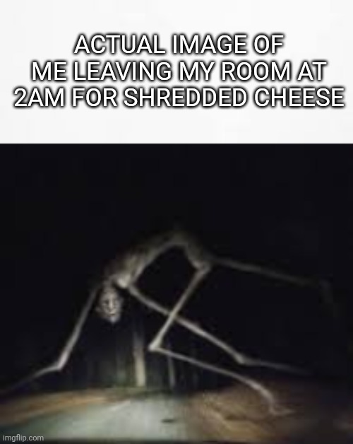 anyone else? | ACTUAL IMAGE OF ME LEAVING MY ROOM AT 2AM FOR SHREDDED CHEESE | image tagged in trevor henderson,3am,cheese,relatable | made w/ Imgflip meme maker