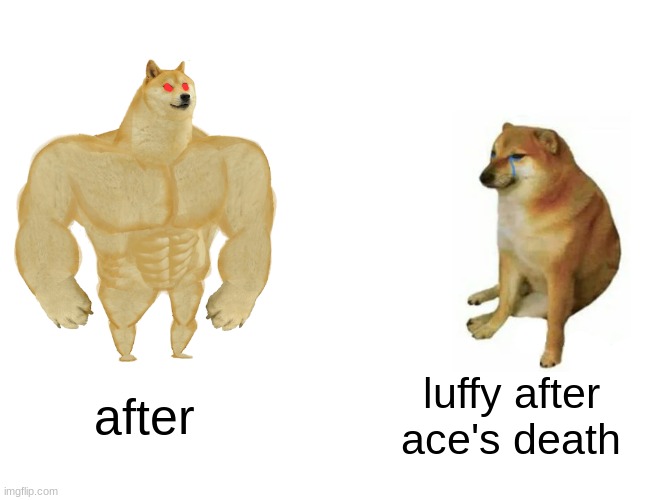 Buff Doge vs. Cheems Meme | after; luffy after ace's death | image tagged in memes,buff doge vs cheems | made w/ Imgflip meme maker