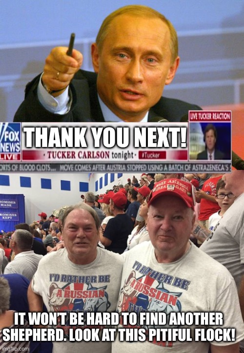 THANK YOU NEXT! IT WON’T BE HARD TO FIND ANOTHER SHEPHERD. LOOK AT THIS PITIFUL FLOCK! | image tagged in memes,good guy putin,i'd rather be russian | made w/ Imgflip meme maker