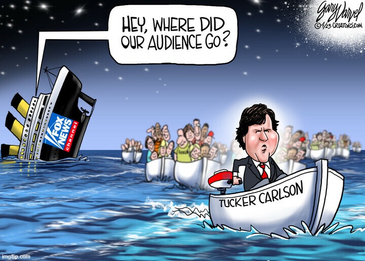 Reject legacy media in all it's forms!! #conservativeparty #standwithtucker | image tagged in tucker carlson comic,fox news,faux news,tucker carlson,titanic,conservative party | made w/ Imgflip meme maker