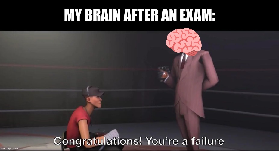 it also happens for no reason | MY BRAIN AFTER AN EXAM: | image tagged in meme,fun,funny,spy,tf2 | made w/ Imgflip meme maker