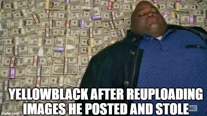 huell money | YELLOWBLACK AFTER REUPLOADING IMAGES HE POSTED AND STOLE | image tagged in huell money | made w/ Imgflip meme maker