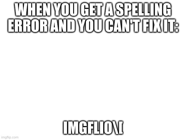 WHEN YOU GET A SPELLING ERROR AND YOU CAN'T FIX IT:; IMGFLIO\[ | image tagged in e,lol | made w/ Imgflip meme maker