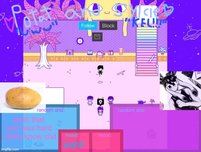 sylc x potat | yeah that test was hard i didnt know shit; wahh | image tagged in sylc x potat | made w/ Imgflip meme maker