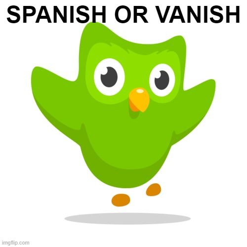 things duolingo teaches you | SPANISH OR VANISH | image tagged in things duolingo teaches you | made w/ Imgflip meme maker