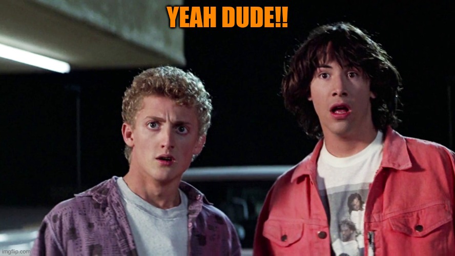Bill and ted | YEAH DUDE!! | image tagged in bill and ted | made w/ Imgflip meme maker