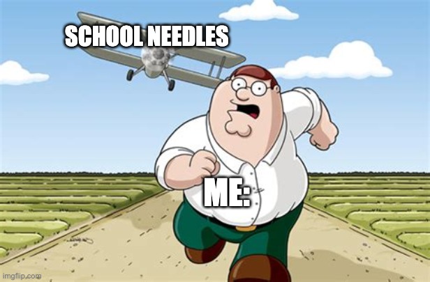 Worst mistake of my life | SCHOOL NEEDLES; ME: | image tagged in worst mistake of my life | made w/ Imgflip meme maker