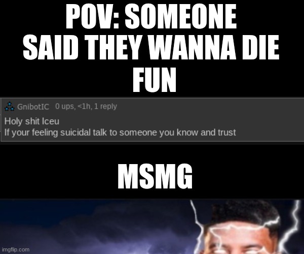 POV: SOMEONE SAID THEY WANNA DIE; FUN; MSMG | made w/ Imgflip meme maker