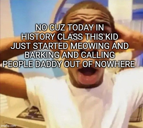 It was very awkward | NO CUZ TODAY IN HISTORY CLASS THIS KID JUST STARTED MEOWING AND BARKING AND CALLING PEOPLE DADDY OUT OF NOWHERE | made w/ Imgflip meme maker