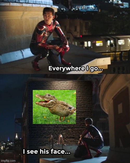 crocobird | image tagged in everywhere i go i see his face | made w/ Imgflip meme maker