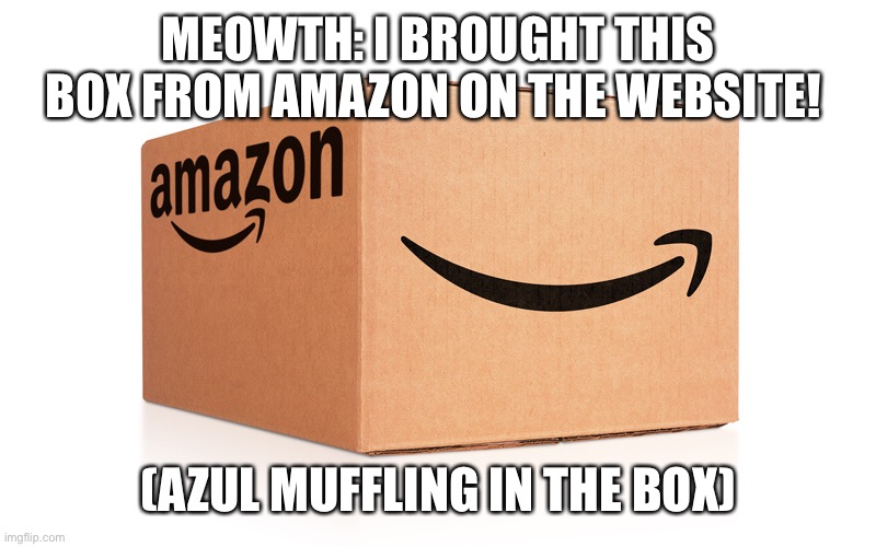 Meowth Goes to Amazon online! | MEOWTH: I BROUGHT THIS BOX FROM AMAZON ON THE WEBSITE! (AZUL MUFFLING IN THE BOX) | image tagged in amazon box | made w/ Imgflip meme maker