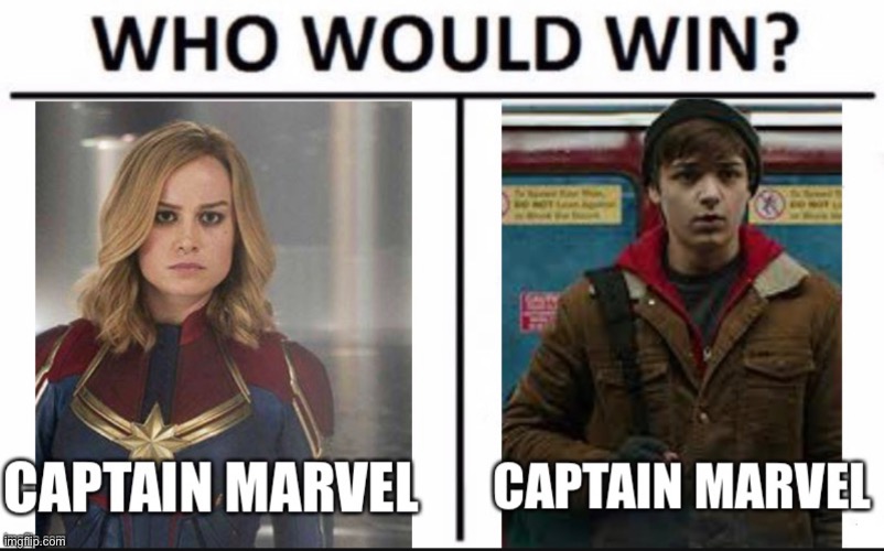 I don’t know about you, but I say captain marvel, definitely. | image tagged in captain marvel,shazam | made w/ Imgflip meme maker