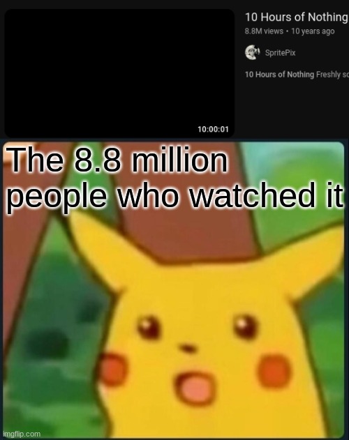 The 8.8 million people who watched it | image tagged in surprised pikachu | made w/ Imgflip meme maker