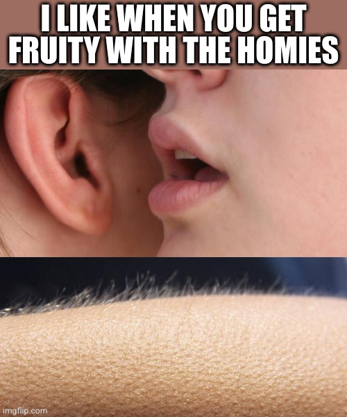 Whisper and Goosebumps | I LIKE WHEN YOU GET FRUITY WITH THE HOMIES | image tagged in whisper and goosebumps | made w/ Imgflip meme maker