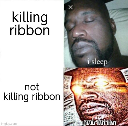 Sleeping Shaq | killing ribbon; not killing ribbon; I REALLY  HATE THAT! | image tagged in memes,sleeping shaq | made w/ Imgflip meme maker