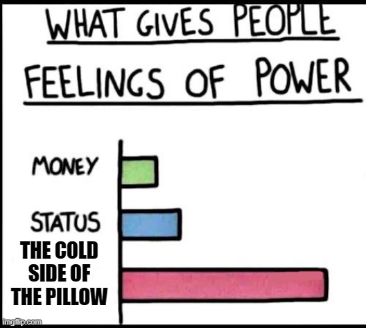 am i wrong? | THE COLD SIDE OF THE PILLOW | image tagged in power bar graph | made w/ Imgflip meme maker