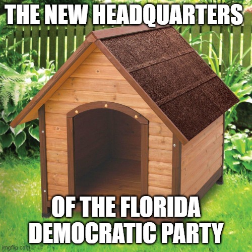 Dog House Florida Democratic Party | THE NEW HEADQUARTERS; OF THE FLORIDA DEMOCRATIC PARTY | image tagged in dog house | made w/ Imgflip meme maker
