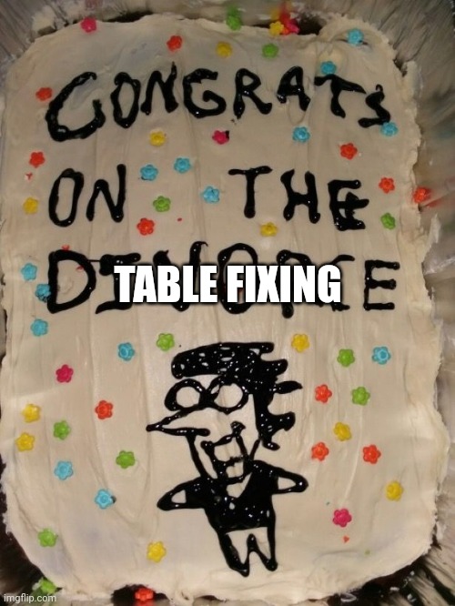 Congrats on the Divorce | TABLE FIXING | image tagged in congrats on the divorce | made w/ Imgflip meme maker