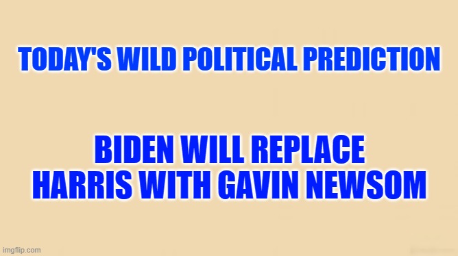 prediction | TODAY'S WILD POLITICAL PREDICTION; BIDEN WILL REPLACE HARRIS WITH GAVIN NEWSOM | image tagged in prediction | made w/ Imgflip meme maker
