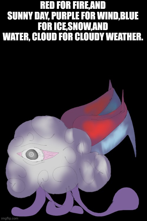 I drew this 12 days ago | RED FOR FIRE,AND SUNNY DAY, PURPLE FOR WIND,BLUE FOR ICE,SNOW,AND WATER, CLOUD FOR CLOUDY WEATHER. | image tagged in drawing,drawings,cloud,clouds,monster,weather | made w/ Imgflip meme maker