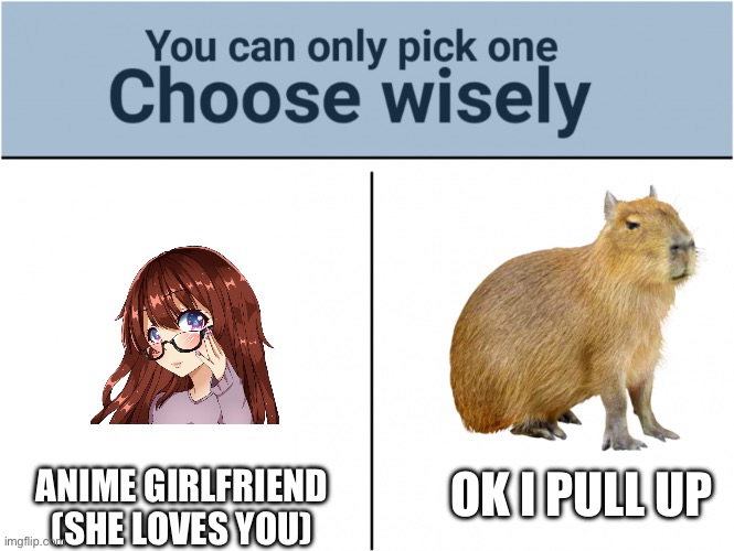 Capybara | ANIME GIRLFRIEND (SHE LOVES YOU); OK I PULL UP | image tagged in okipullup | made w/ Imgflip meme maker