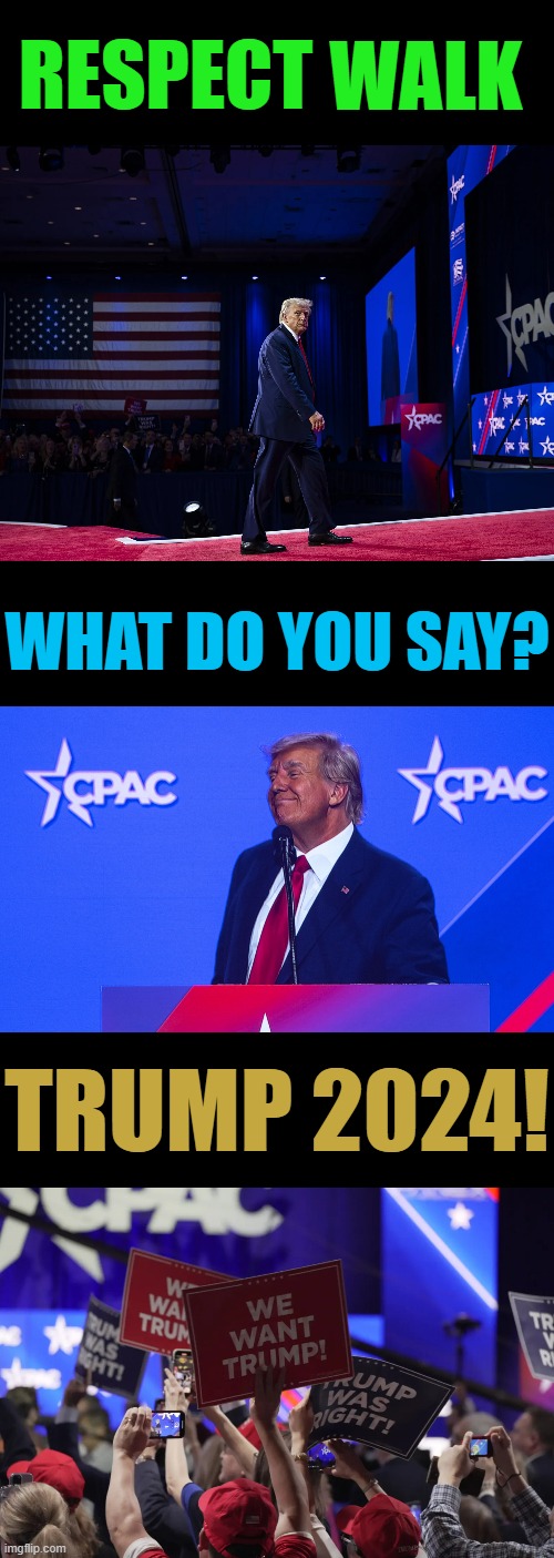 Cue The Music... | WALK; RESPECT; WHAT DO YOU SAY? TRUMP 2024! | image tagged in memes,politics,pantera,walk,trump,2024 | made w/ Imgflip meme maker