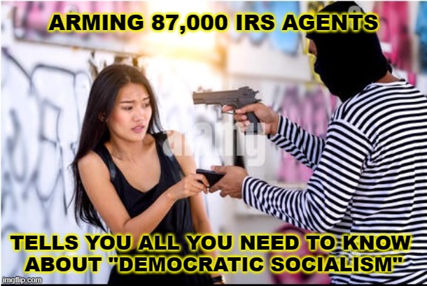 Tax Season | ARMING 87,000 IRS AGENTS; TELLS YOU ALL YOU NEED TO KNOW 
ABOUT "DEMOCRATIC SOCIALISM" | image tagged in taxes,socialism,democrats | made w/ Imgflip meme maker