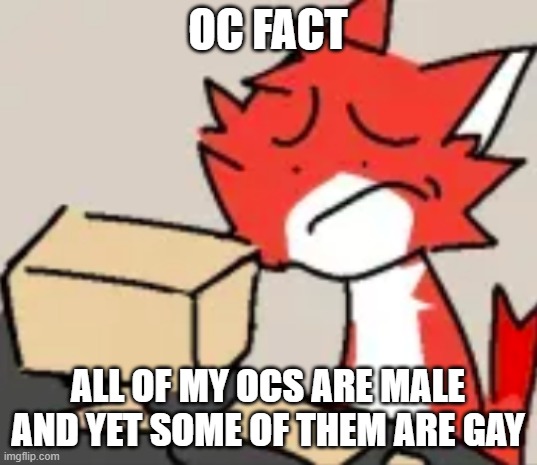 distraught | OC FACT; ALL OF MY OCS ARE MALE AND YET SOME OF THEM ARE GAY | image tagged in distraught | made w/ Imgflip meme maker