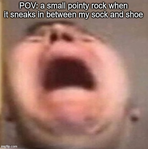 . | POV: a small pointy rock when it sneaks in between my sock and shoe | made w/ Imgflip meme maker