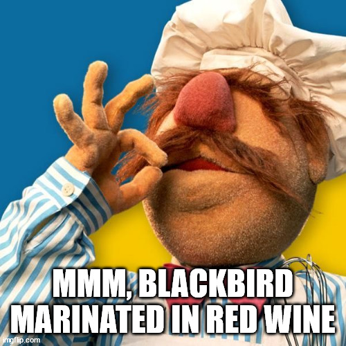 Swedish Chef | MMM, BLACKBIRD MARINATED IN RED WINE | image tagged in swedish chef | made w/ Imgflip meme maker