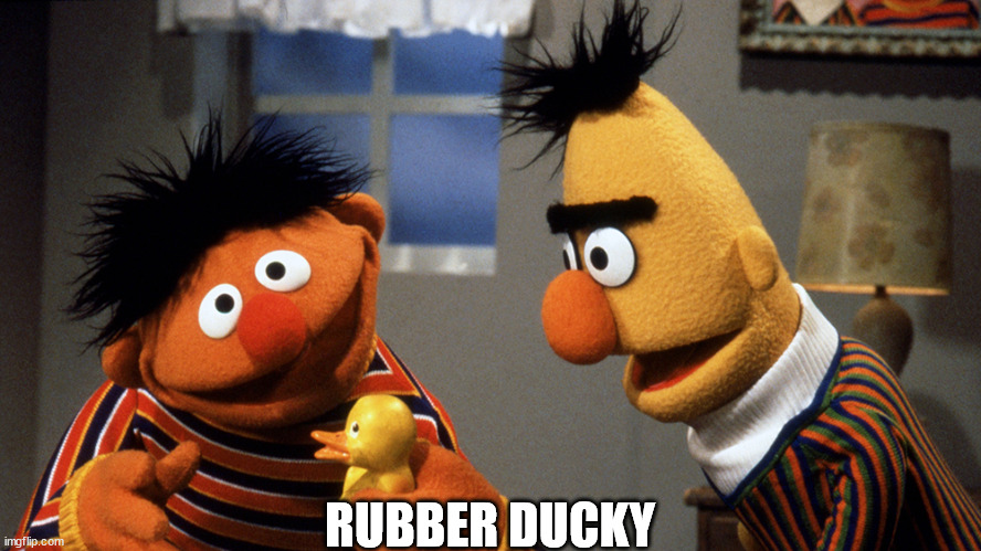 Ernie and Bert discuss Rubber Duckie | RUBBER DUCKY | image tagged in ernie and bert discuss rubber duckie | made w/ Imgflip meme maker