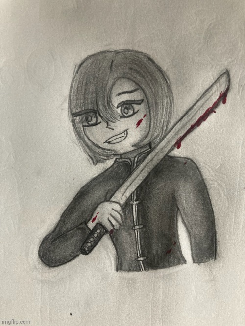 Art made by a friend of mine. The artwork is of an old Villian of mine named Leo | made w/ Imgflip meme maker