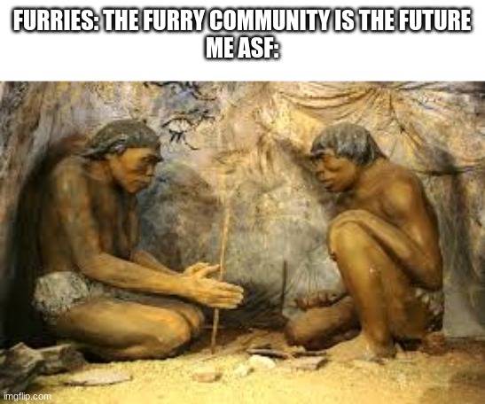 Ooga booga | FURRIES: THE FURRY COMMUNITY IS THE FUTURE
ME ASF: | image tagged in caveman fire | made w/ Imgflip meme maker