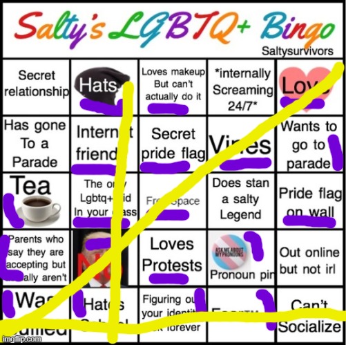 bow to my triple bingo of gayness!!! | image tagged in the pride bingo | made w/ Imgflip meme maker