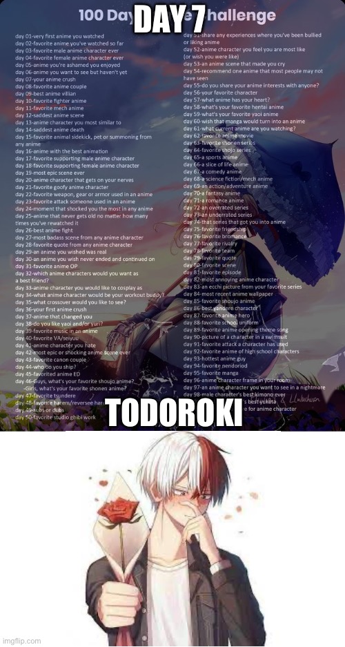 100 day anime challenge | DAY 7; TODOROKI | image tagged in 100 day anime challenge | made w/ Imgflip meme maker