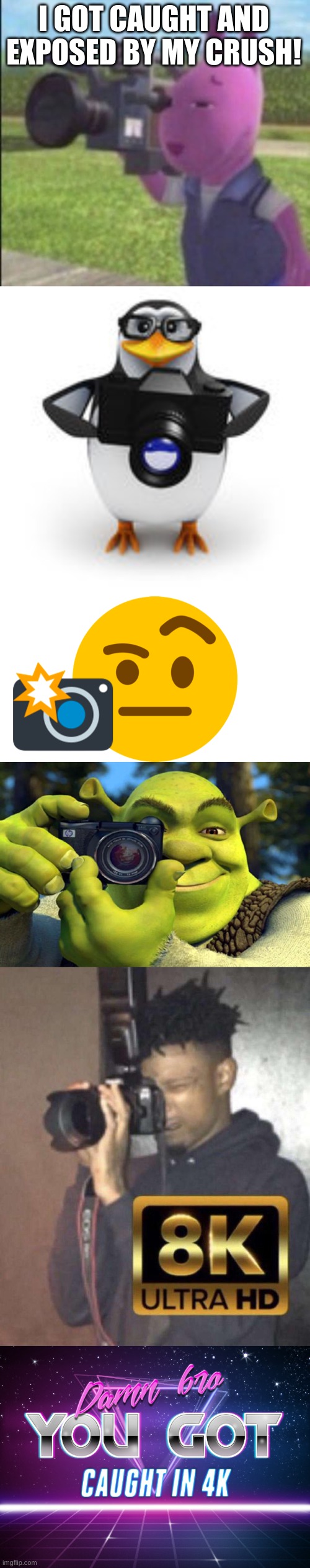 So caught now. | I GOT CAUGHT AND EXPOSED BY MY CRUSH! | image tagged in caught in 4k,caught in 4k emoji,shrek caught in 4k,caught in 8k,damn bro you got caught in 4k | made w/ Imgflip meme maker