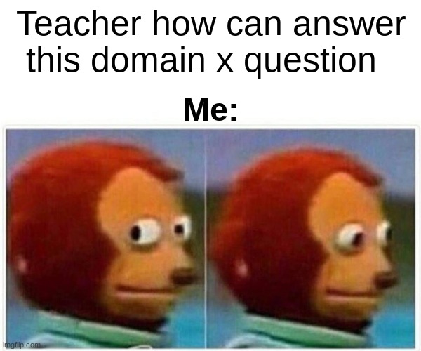 I hated this | Teacher how can answer this domain x question; Me: | image tagged in memes,monkey puppet | made w/ Imgflip meme maker