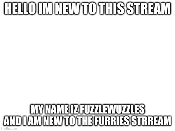 HELLO IM NEW TO THIS STREAM; MY NAME IZ FUZZLEWUZZLES AND I AM NEW TO THE FURRIES STRREAM | image tagged in furry | made w/ Imgflip meme maker