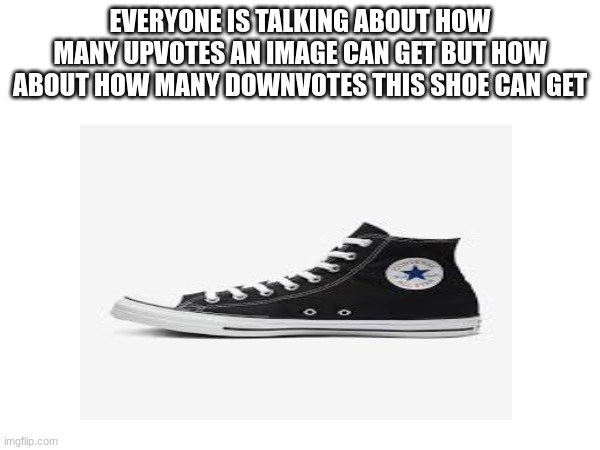 I thought this would be funny | EVERYONE IS TALKING ABOUT HOW MANY UPVOTES AN IMAGE CAN GET BUT HOW ABOUT HOW MANY DOWNVOTES THIS SHOE CAN GET | image tagged in funny | made w/ Imgflip meme maker