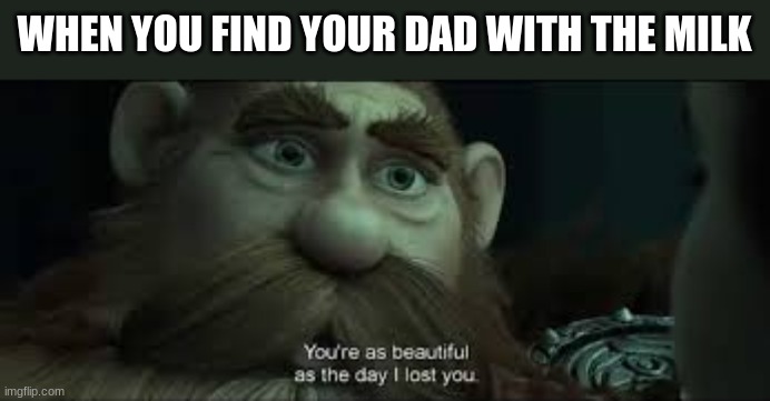 you found him | WHEN YOU FIND YOUR DAD WITH THE MILK | image tagged in you're as beautiful as the day i lost you | made w/ Imgflip meme maker