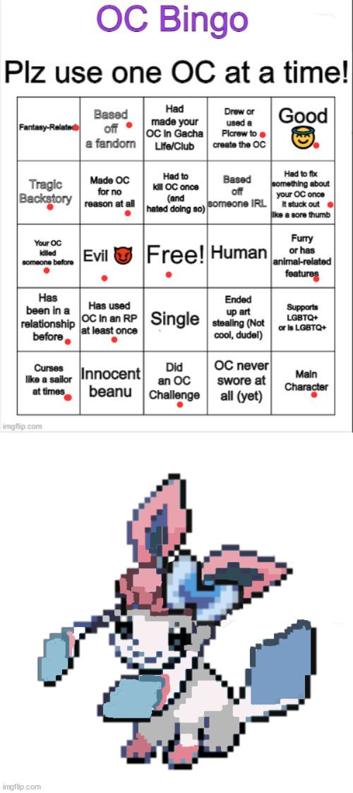 baby stlc isn't technically the main character it's just what i used lol | image tagged in oc bingo,baby sylceon | made w/ Imgflip meme maker