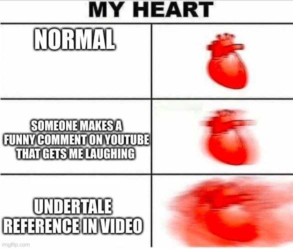 my sans au altered heart | NORMAL; SOMEONE MAKES A FUNNY COMMENT ON YOUTUBE THAT GETS ME LAUGHING; UNDERTALE REFERENCE IN VIDEO | image tagged in heartbeat | made w/ Imgflip meme maker