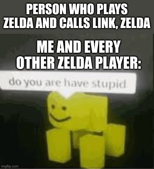 true doe | PERSON WHO PLAYS ZELDA AND CALLS LINK, ZELDA; ME AND EVERY OTHER ZELDA PLAYER: | image tagged in do you are have stupid | made w/ Imgflip meme maker