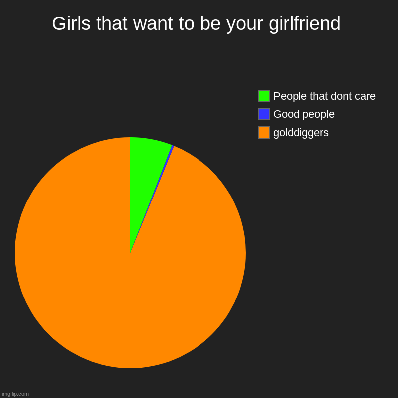 In my life | Girls that want to be your girlfriend | golddiggers, Good people, People that dont care | image tagged in charts,pie charts | made w/ Imgflip chart maker