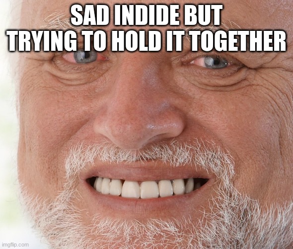 Hide the Pain Harold | SAD INDIDE BUT TRYING TO HOLD IT TOGETHER | image tagged in hide the pain harold | made w/ Imgflip meme maker