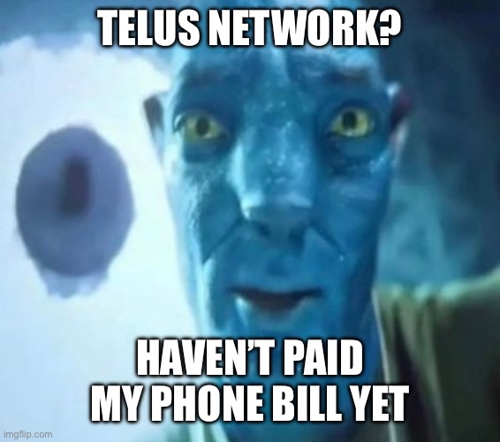 Avatar guy | TELUS NETWORK? HAVEN’T PAID MY PHONE BILL YET | image tagged in avatar guy | made w/ Imgflip meme maker