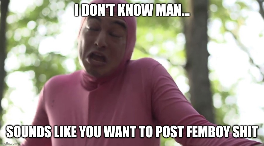 I don’t know man seems kinda gay to me | I DON'T KNOW MAN... SOUNDS LIKE YOU WANT TO POST FEMBOY SHIT | image tagged in i don t know man seems kinda gay to me | made w/ Imgflip meme maker