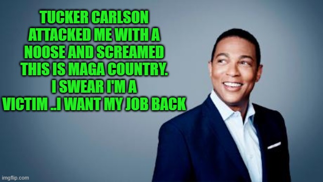 yep | TUCKER CARLSON ATTACKED ME WITH A NOOSE AND SCREAMED THIS IS MAGA COUNTRY. I SWEAR I'M A VICTIM ..I WANT MY JOB BACK | image tagged in don lemon | made w/ Imgflip meme maker